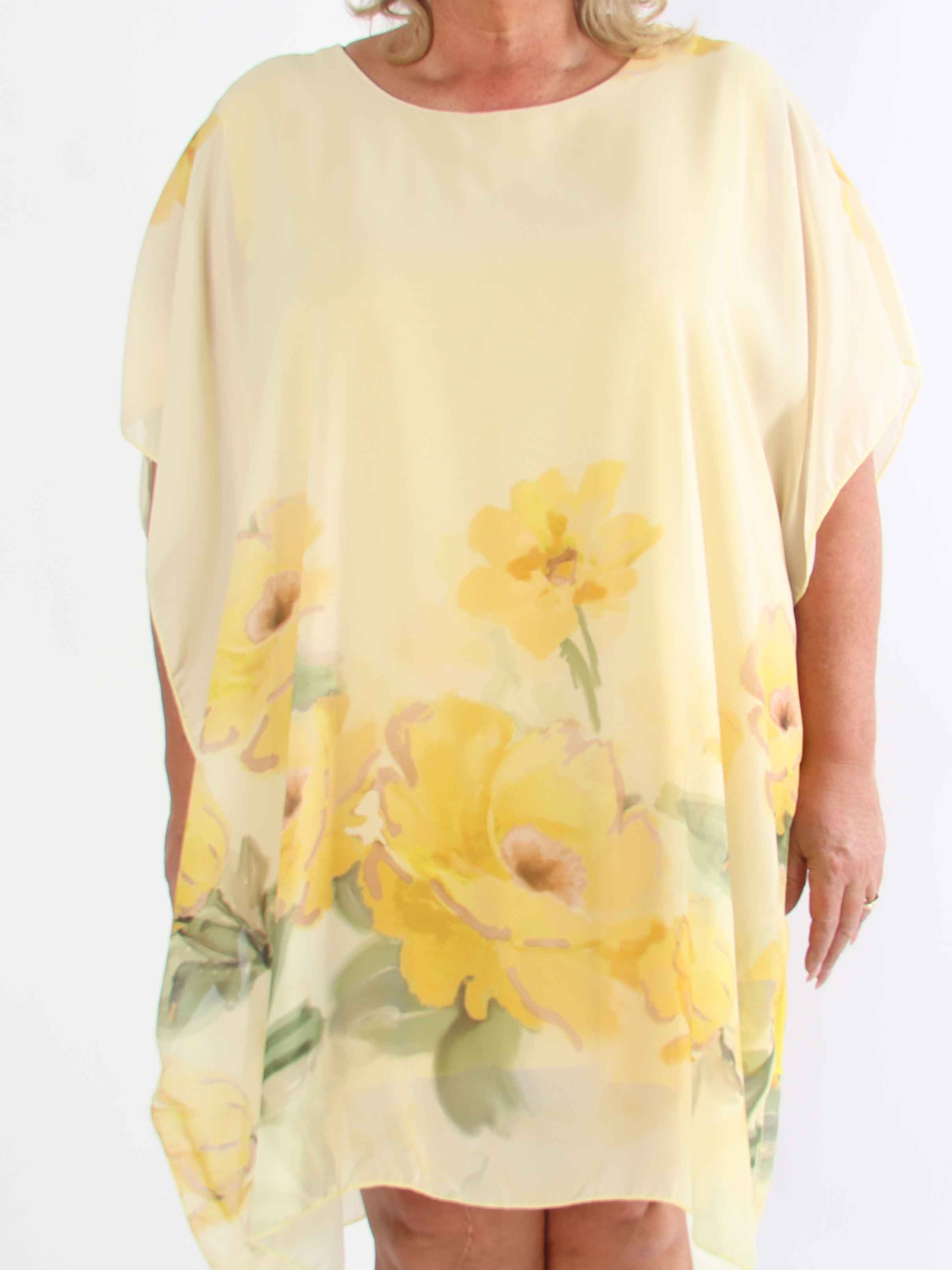 Mirabella - Plus size tunikakjole med chiffonlag og underkjole i viskose